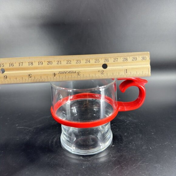 Clear Glass Coffee Mug Cup With Red Hard Plastic Handle Drinking Cup Mug Barware - Picture 6 of 13